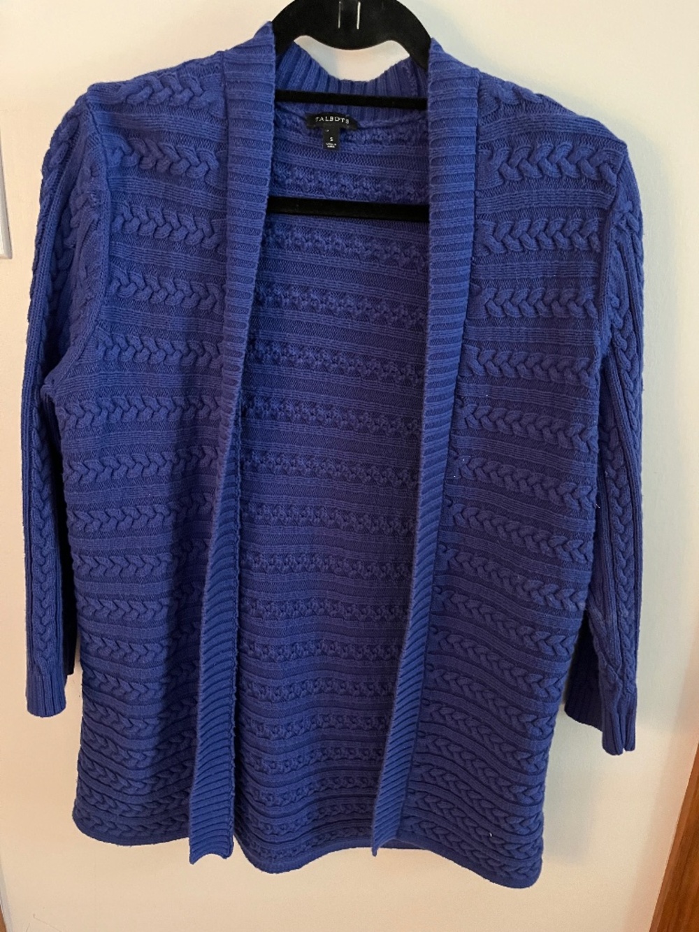 Talbots Cotton Cable Open Front Cardigan Sweater